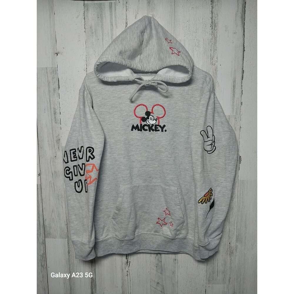 Disney Mickey Mouse Gray Embroidered Hoodie Juniors Large